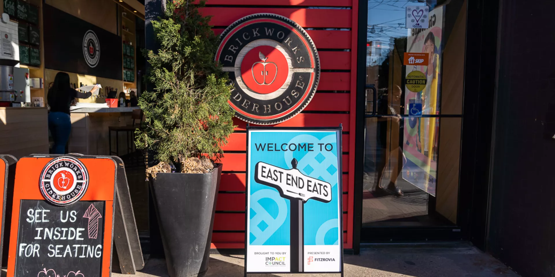 East End Eats welcomed guests at participating venues along Queen Street East East End Eats signage outside of Brickworks Ciderhouse