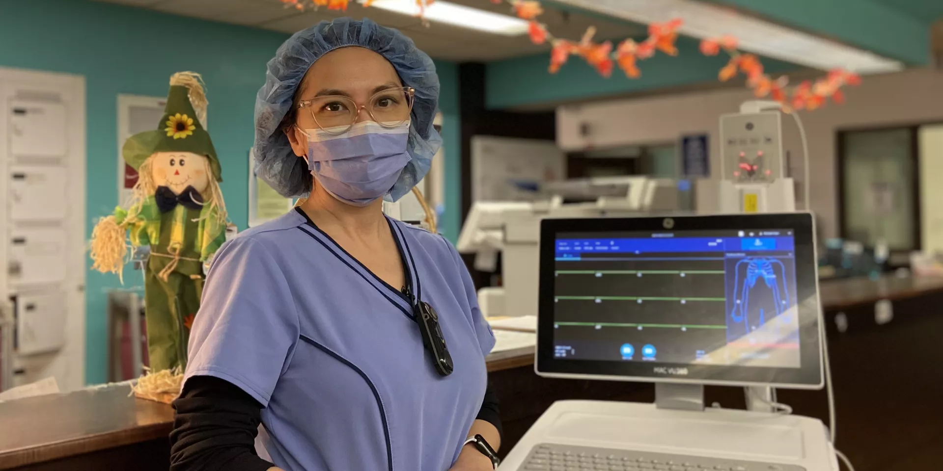 Wei Wei, Registered Nurse in our Cardiology Integrated Unit, stands with one of our new electrocardiogram machines. Wei Wei, Registered Nurse in our Cardiology Integrated Unit, stands with one of our new electrocardiogram machines.