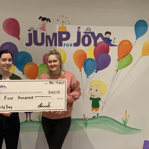 Jump for Joy play centre presenting MGHF a cheque Jump for Joy play centre presenting MGHF a cheque for community funds raised