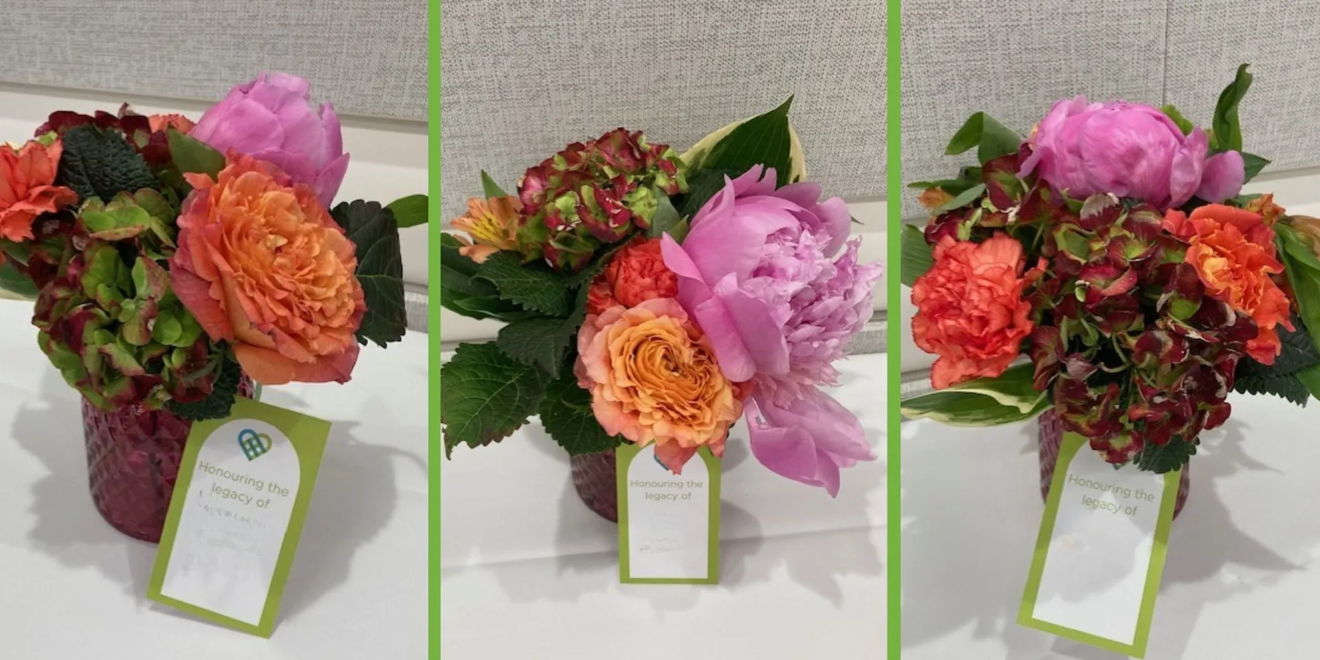 Three bouquets created for a remembrance event 