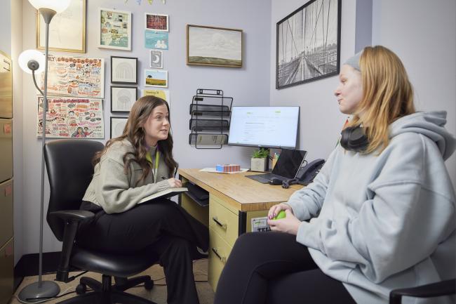 Rachel Martin, Social Worker with our Transitional Youth Program connects with Charlotte, who came to our hospital in crisis.