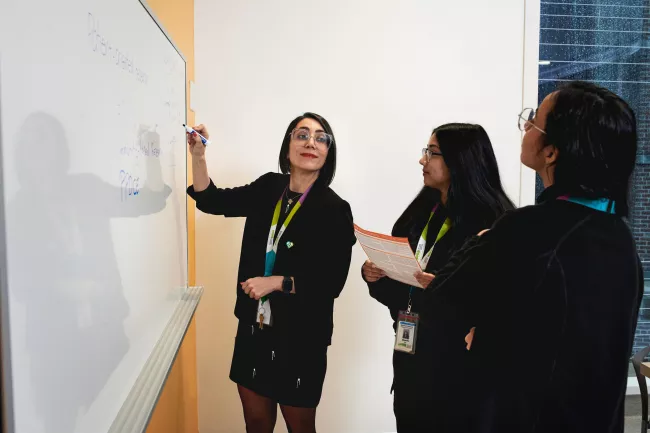 Sara Shearkhani, PhD, Evaluation & Equity Scientist with Michael Garron Hospital and East Toronto Health Partners, collaborates with her team.