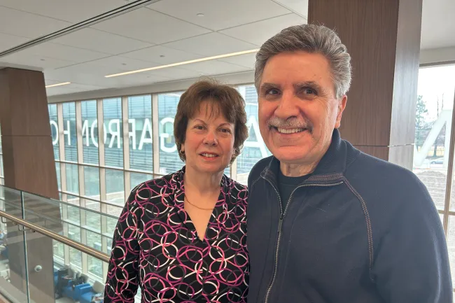 Frank Tulipano and Joanne Neglia posed in the hallway of the hospital